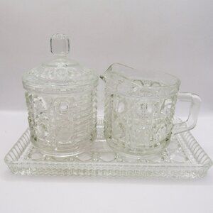 Vintage Federal Glass Windsor Clear Four Piece Sugar and Creamer Set